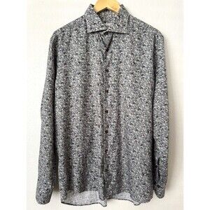 Stenströms Fitted Body Shirt Mens 16.5 42 Floral Gray Blue Cotton Long Sleeve